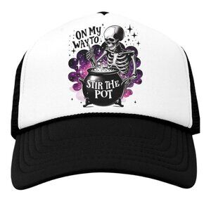 Skull On My Way To Stir The Pot Black Trucker Snapback Hat